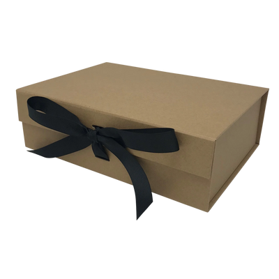 Wholesale A4 Size Natural Kraft Folding Magnetic Gift Box with Changeable Ribbon