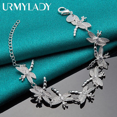 Dragonfly Chain Bracelet 925 Sterling Silver Women Wedding Party Jewellery