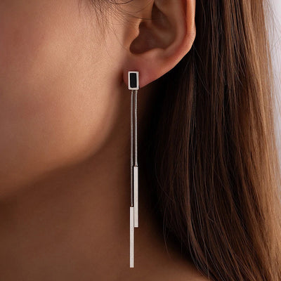 Vintage Long Tassel Geometric Square Drop Earrings Korean Thread