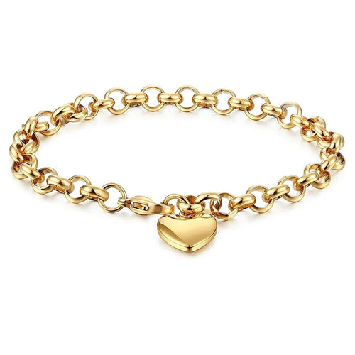 Heart Chain Bracelet Role Link for Women Stainless Steel Gold Color Love Bangle Valentine Gifts Adjustable 15cm to 19cm