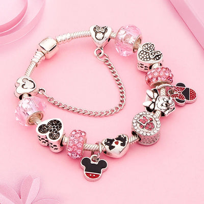 Pink Crystal Bead Charm Bracelet Colourful Enamel Handmade DIY Jewellery