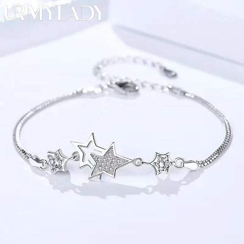 Crystal Star Charm Bracelet 925 Sterling Silver Elegant Wedding Jewellery
