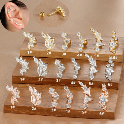 1PC 6 Styles Stainless Steel Mini Zircon Cartilage Piercing Stud