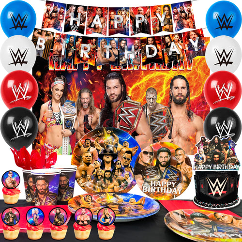 112pc Wrestling Boxing Birthday Party Supplies Tableware Set - Ship from UK
