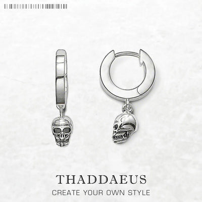 Skull Hinged Hoop Earrings 925 Sterling Silver Trendy Women Men Gift