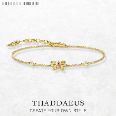 Gracile Butterfly Gold Link Chain Bracelet 925 Sterling Silver Romantic