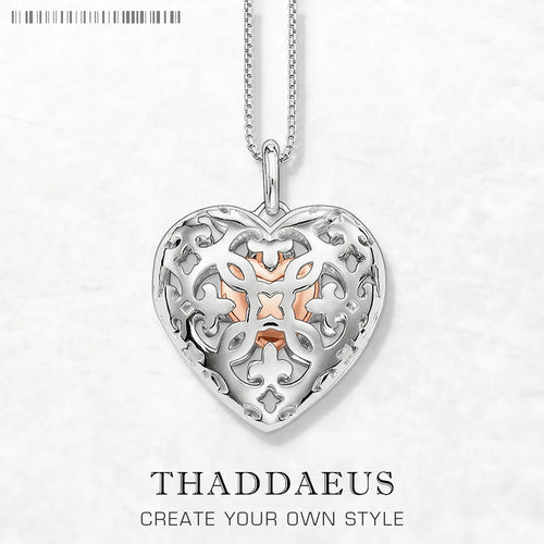 Heart Medallion Necklace Link Chain 925 Sterling Silver Fashion Jewellery