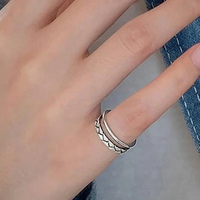 Double-Layer Adjustable Ring 925 Sterling Silver Wedding Vintage Luxury Jewellery