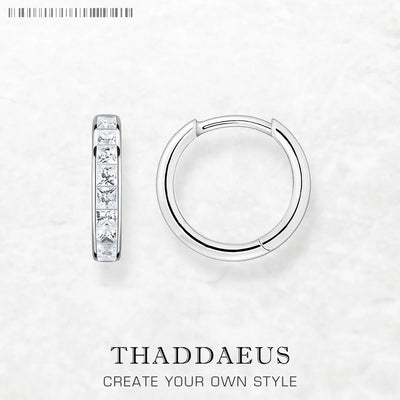 White Zircon Hinged Hoop Earrings Creole 925 Sterling Silver Glam