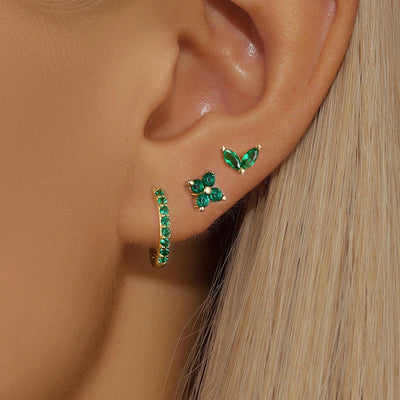 3PCS Stainless Steel Minimalist Huggie Hoop Earrings Green Zircon