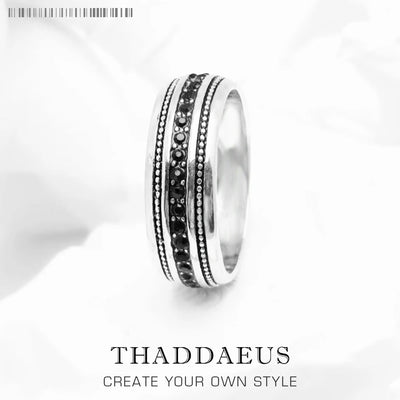 Black CZ Lane Ring 925 Sterling Silver Vintage Fine Jewellery Men Women Gift