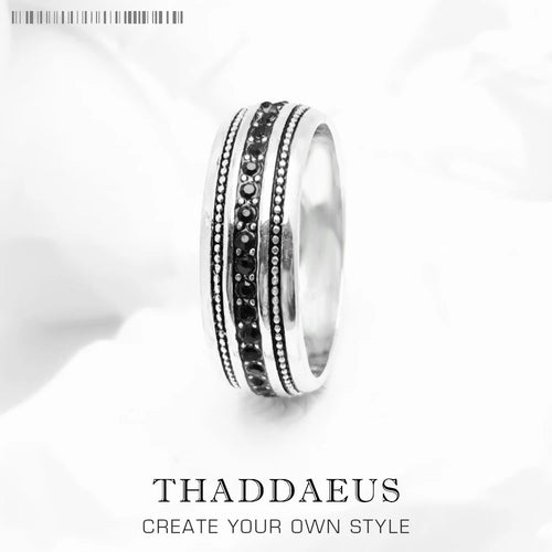Black CZ Lane Ring 925 Sterling Silver Vintage Fine Jewellery Men Women Gift