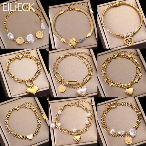 Heart Pearls Stainless Steel Charm Bracelet Girls Birthday Jewellery