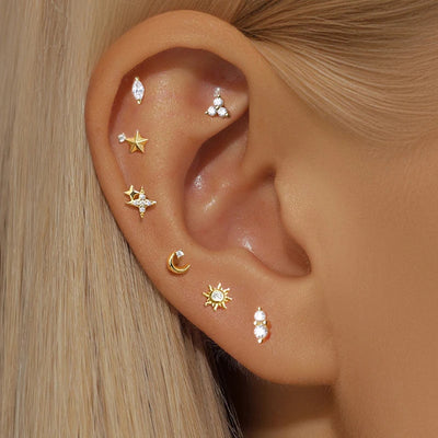 1PC Stainless Steel Star Moon Cartilage Piercing 18K Gold Plated