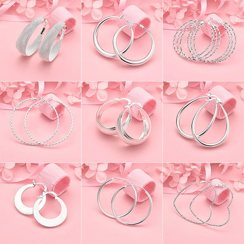 925 Sterling Silver Heart & Round Hoop Earrings Women Charm Party Jewellery