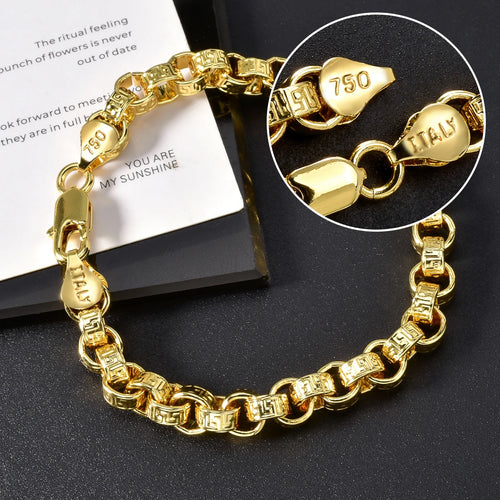 18k Gold Plated Italy 750 Copper Braided Bracelet Hip-Hop Men Women