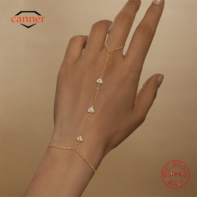 925 Sterling Silver Heart Petal CZ Zircon Minimalism Hand Chain Bracelet