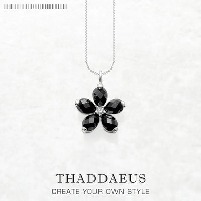 Black Petals Flower Necklace 925 Sterling Silver Romantic Fine Jewellery
