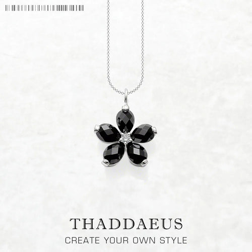 Black Petals Flower Necklace 925 Sterling Silver Romantic Fine Jewellery