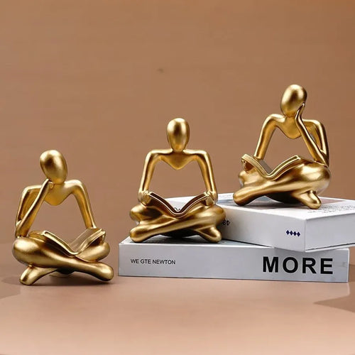 Nordic Abstract Reading Book Statue Resin Figurine Office Desktop Handmade Crafts
