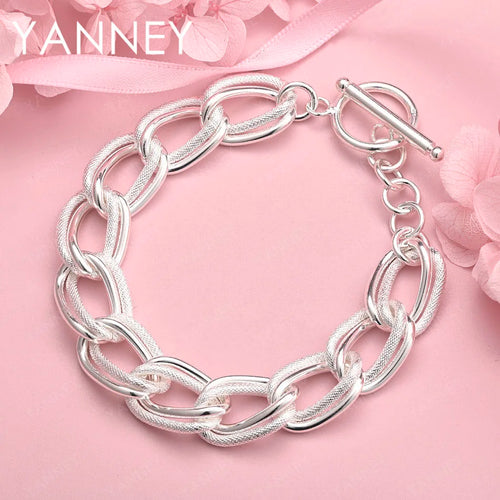 925 Sterling Silver 8-inch Frosted Knot Bracelet Men Women Wedding Jewellery
