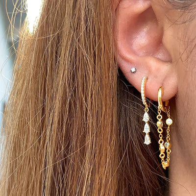 Stainless Steel Small Hoop Earrings Geometry Zircon Pendant Helix