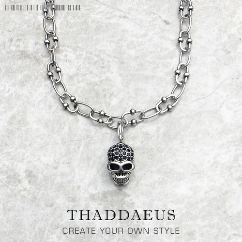 Skull Pave Charm Necklace 925 Sterling Silver Rebel Steel Men Women Gift