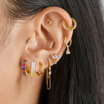 Fashion Stainless Steel Zircon Chain Hoop Earrings Helix Tragus