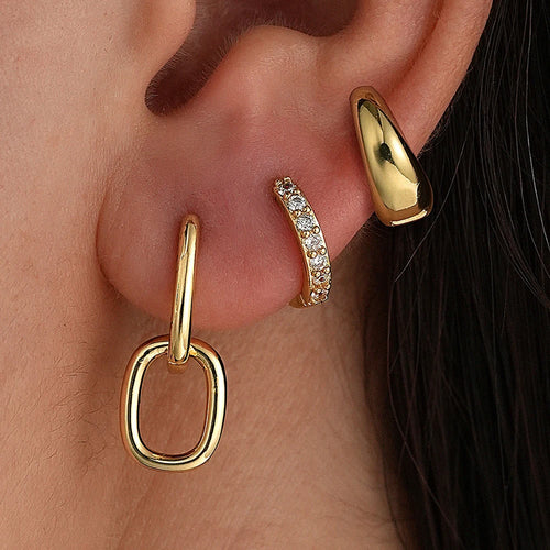 3PCS Stainless Steel Zircon Hoop Earrings Set Gold Colour Piercing
