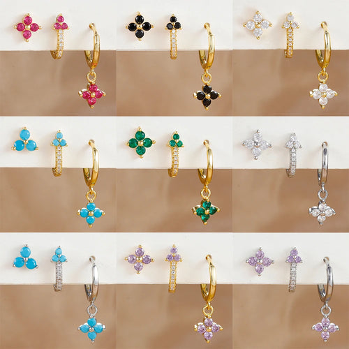 3PCS Fashion Stainless Steel Flower Small Hoop Earrings Set 18K Gold