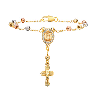 Virgin Mary Rosary Bead Cross Bracelet for Women, Tri-color Adjustable Chain Virgin of Guadalupe Bracelet Baptism Confirmation