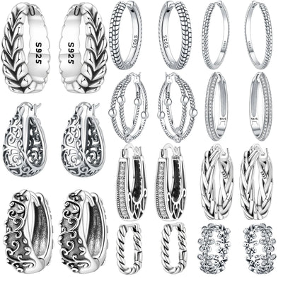 925 Sterling Silver Vintage Vine Versatile Hoop Earrings Fine Birthday Gift
