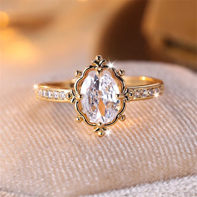 Delicate Female Oval Stone White Zircon Wedding Bands Antique Gold Color Promise Engagement Rings For Women Mothers Day Jewelry