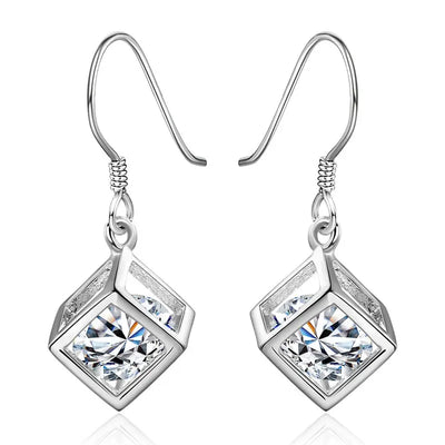 925 Sterling Silver 30mm Square Zircon Earrings Women Charm Wedding Jewellery
