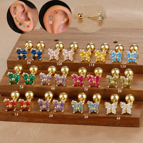 1 Pair Fashion Stainless Steel Zircon Butterfly Pendant Earrings Helix