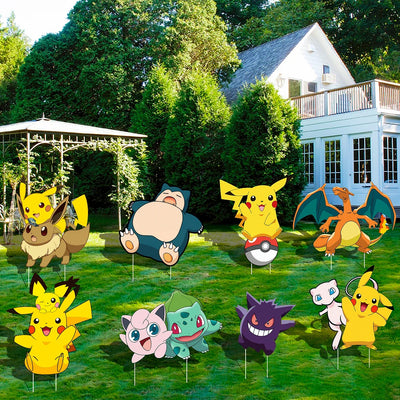 8pc Pokemon Yard Signs with Stakes Outdoor Party Decorations - Ship from UK