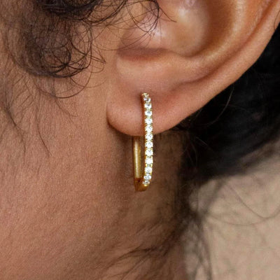 2PCS Stainless Steel Square Huggie Hoop Earrings Cubic Zirconia