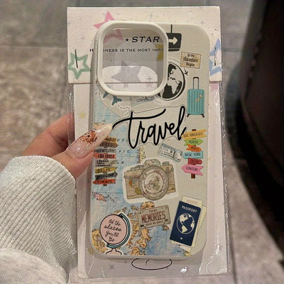 Travel Collage Lychee Case for iPhone 17 16 15 14 13 12 Pro Max