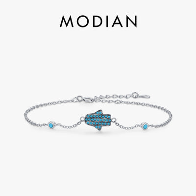 MODIAN Cute Hands Ghost Natural Turquoise Bracelet For Women 925 Sterling Silver Link Chain Bracelet Anti-allergy Jewelry