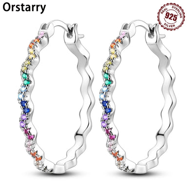 925 Sterling Silver Colourful Wavy Versatile Hoop Earrings Women's Jewellery
