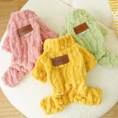 Warm Pet Pajamas Onesie Plush Dog Cat Bodysuit Fleece Lined Winter Costume