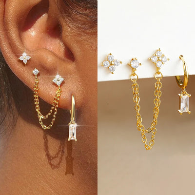 3PCS Exquisite Stainless Steel 12 Constellation Birthstone Earrings Set