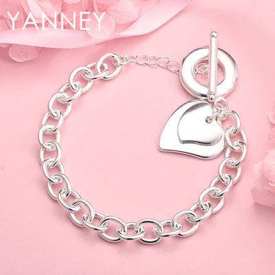 925 Sterling Silver 8-inch Double Layer Heart Bracelet Women Jewellery Gift
