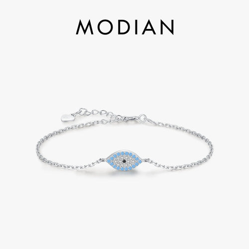 MODIAN Pure 925 Sterling Silver Fashion Natural Turquoise Blue Eyes Bracelet Chain Link For Women Pave Setting CZ Fine Jewelry