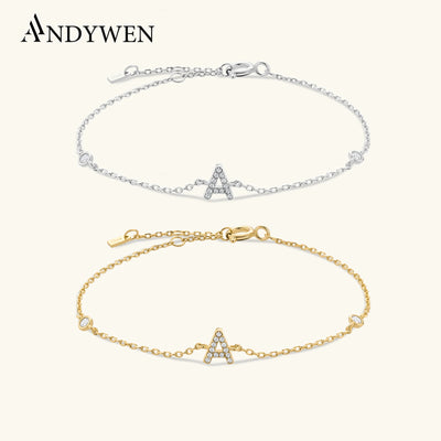 ANDYWEN 925 Sterling Silver Initial 26 Letters Alphabet Monogram Gold Name Bracelet Crystal CZ Zircon 2021 Fashionable Jewelry