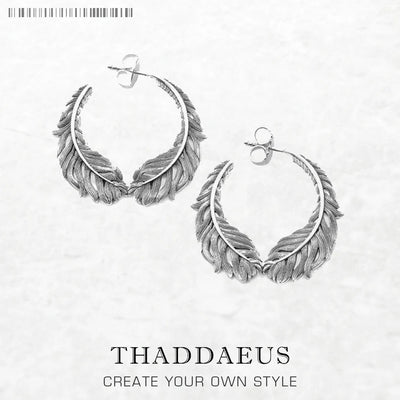 Blackened Feathers Hinged Hoop Earrings 925 Sterling Silver Rebel Vintage