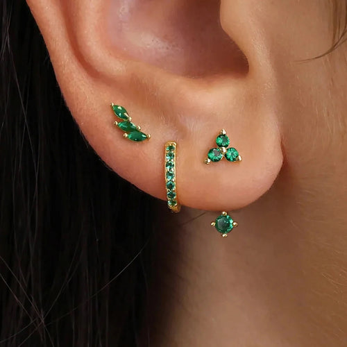6PCS Exquisite Green Zircon Hoop Earrings Set Gold Plated Piercing