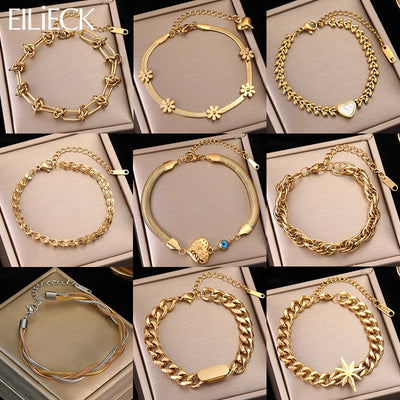 Gold Colour Stainless Steel Link Chain Bracelet Non-Fading Jewellery