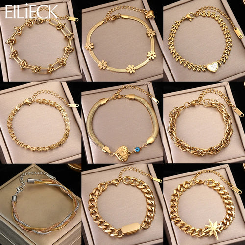 Gold Colour Stainless Steel Link Chain Bracelet Non-Fading Jewellery