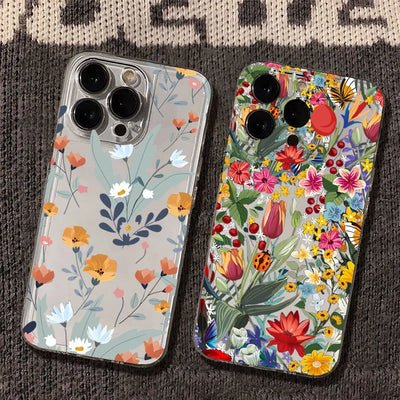 Floral Shockproof Case for iPhone 17 16 15 14 13 12 11 Pro Max Plus Clear